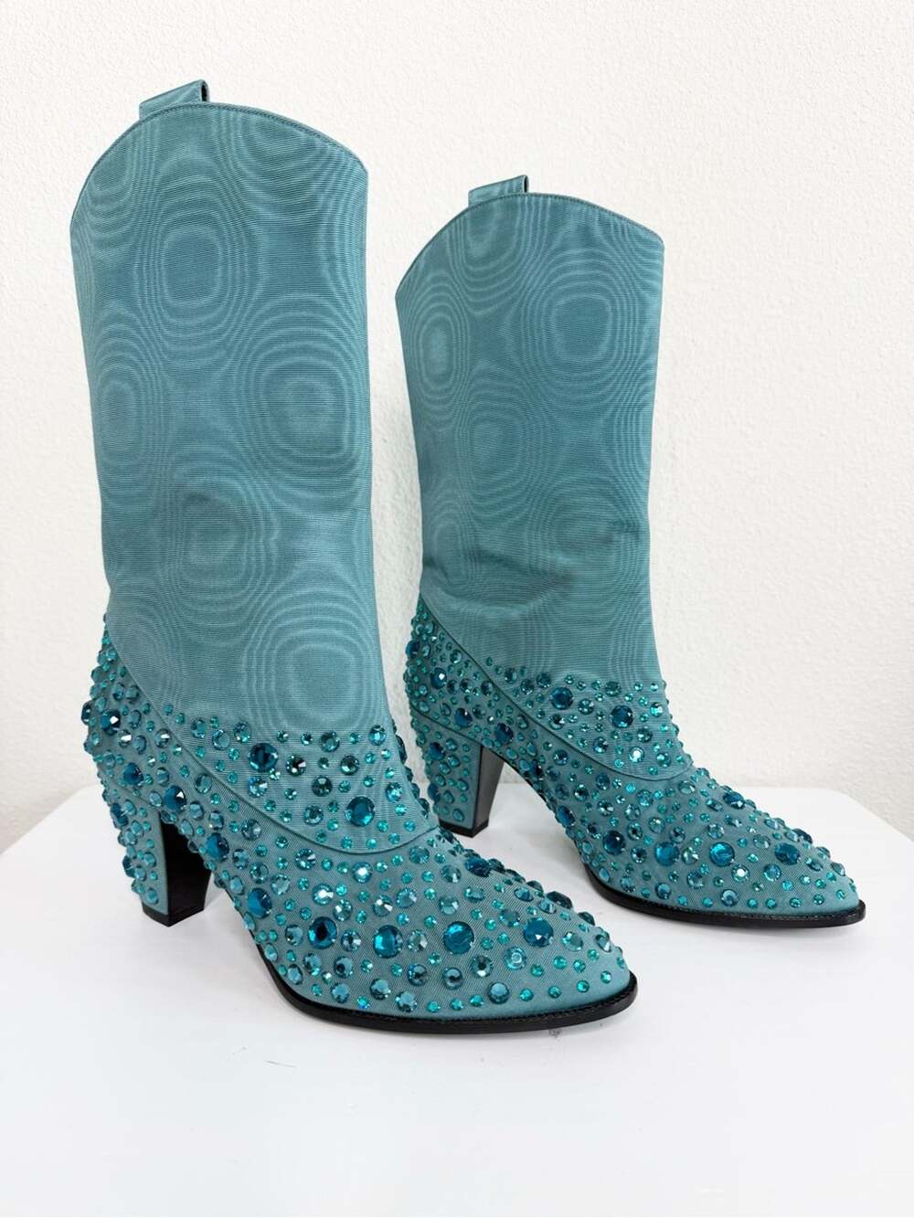 Gucci Blue Cowboy Boots Turquoise Blue Tiffany Blue Teal Size 36.5